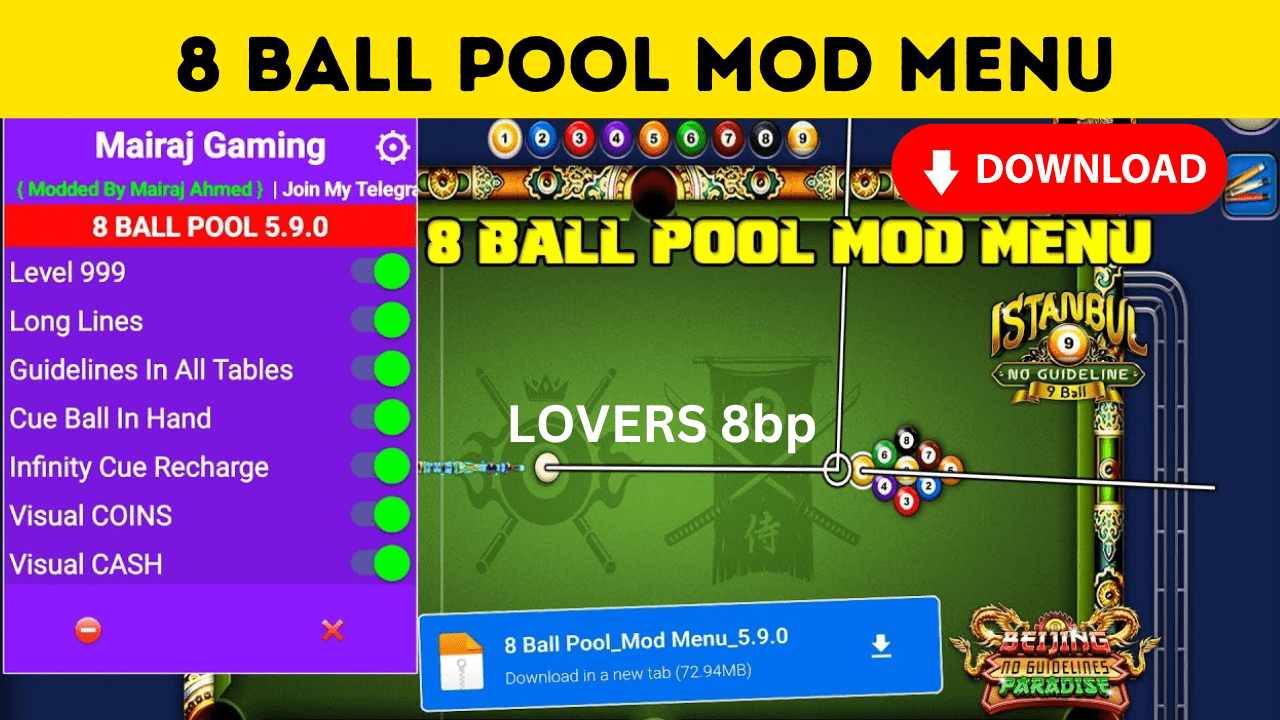 8 Ball Pool Mod Apk ( Unlimited Coins, Cash, and Longline Aim )